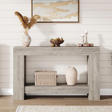 47.2 Inches Farmhouse Console Table, 2-Tier Entryway Table with H-Shaped Base