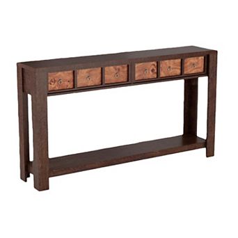 Farmhouse Console Table, Wooden Entryway Table with 2 Drawers & 2 tier Open Storage Shelf
