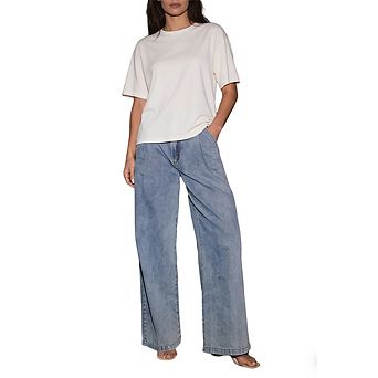 Women's High Waist Wide Leg Jeans Loose Fit Vintage Washed Denim Pants