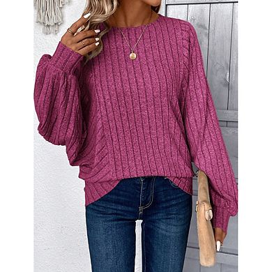 Women Long Sleeve Knit Top Crewneck Lightweight Sweater