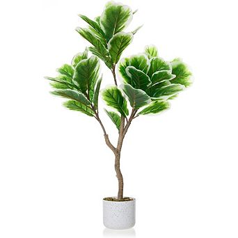 3.28ft Faux Fiddle Leaf Fig with White Planter, Indoor/Outdoor