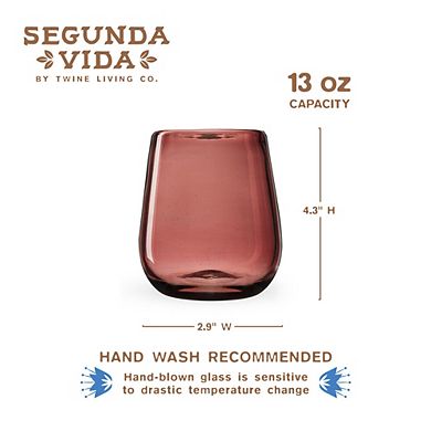 Rosado Recycled Stemless Wine Glass Set by Twine Living