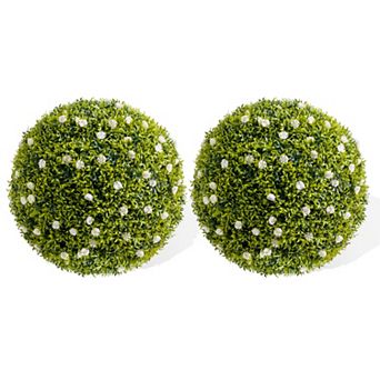 MROOBEST Artificial Plant Topiary Ball Set of 2, Decorative Artificial Boxwood Balls with White