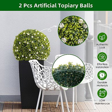 MROOBEST Artificial Plant Topiary Ball Set of 2, Decorative Artificial Boxwood Balls with White