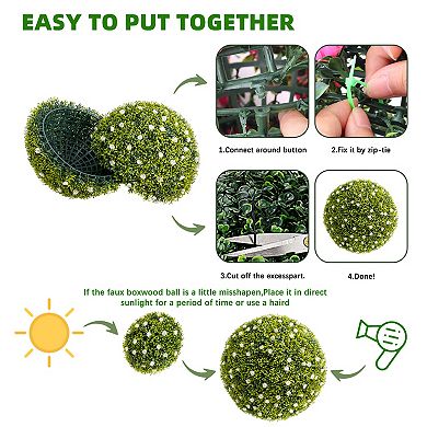 MROOBEST Artificial Plant Topiary Ball Set of 2, Decorative Artificial Boxwood Balls with White