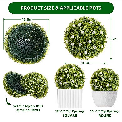 MROOBEST Artificial Plant Topiary Ball Set of 2, Decorative Artificial Boxwood Balls with White