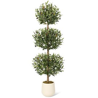 MROOBEST Fake Green Realistic Potted Olive Plant, 59" Artificial Ball Topiary with Olives, Moss
