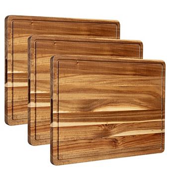 3 Pack Acacia Wood Cutting Board 24x18 in with Deep Juice Groove & Handle, Durable Butcher Block