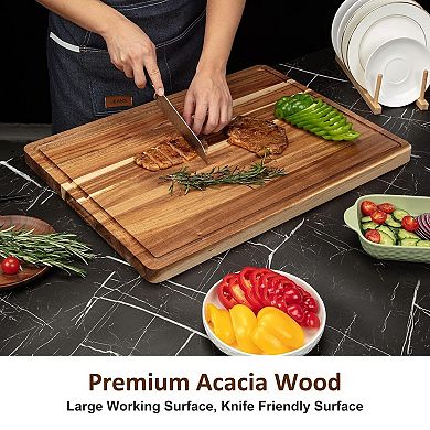 3 Pack Acacia Wood Cutting Board 24x18in with Deep Juice Groove & Handle, Durable Butcher Block