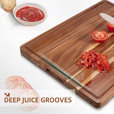 3 Pack Acacia Wood Cutting Board 24x18in with Deep Juice Groove & Handle, Durable Butcher Block