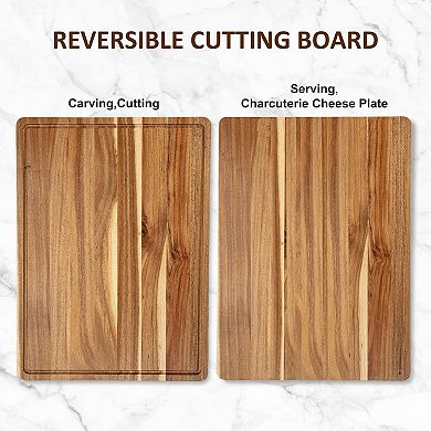 3 Pack Acacia Wood Cutting Board 24x18in with Deep Juice Groove & Handle, Durable Butcher Block