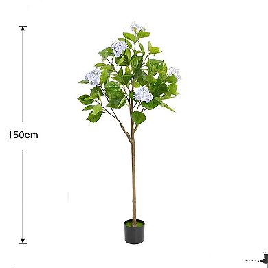 Artificial Hydrangea Flowers Tree 4ft/5ft Tall Fake Potted Decorative Hydrangea Tree Realistic