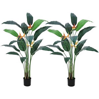 Artificial Bird of Paradise Plant 6FT with 3 Flowers Fake Palm Tree for Modern Decor Faux 2 pc