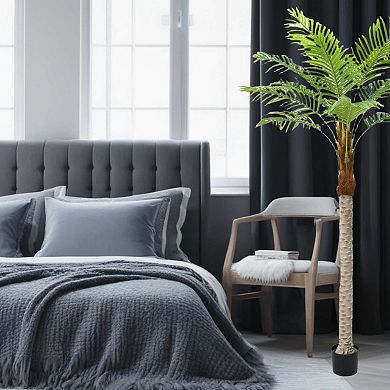 2pcs Artificial Palm Tree, 6.9ft Realistic Palm Tree With 15pcs Leaves, Tall Tropical Tree In Pot