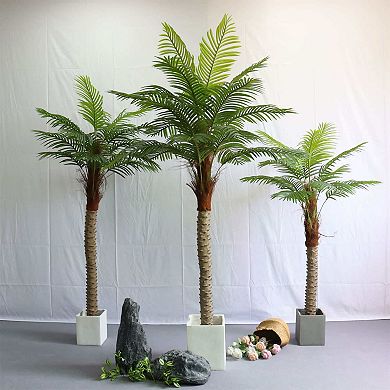 2pcs Artificial Palm Tree, 6.9ft Realistic Palm Tree With 15pcs Leaves, Tall Tropical Tree In Pot