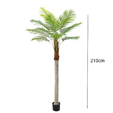 2pcs Artificial Palm Tree, 6.9ft Realistic Palm Tree With 15pcs Leaves, Tall Tropical Tree In Pot