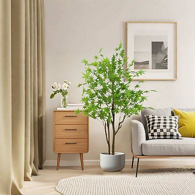 5FT Artificial Maple Tree Realistic Fall Maple Leaves Shrubs Autumn Fake Trees for Home