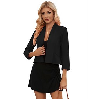 Women's Short Cropped Open-Front Long Sleeve Blazer Jacket