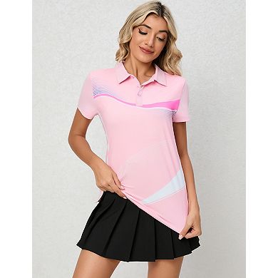 Women's Geometric Print Short Sleeve Polo Shirt Casual Lightweight Soft Tee Top