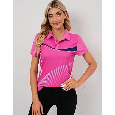 Women's Geometric Print Short Sleeve Polo Shirt Casual Lightweight Soft Tee Top