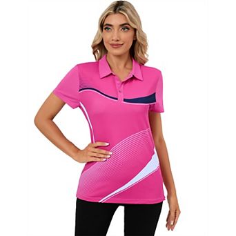 Women's Geometric Print Short Sleeve Polo Shirt Casual Lightweight Soft Tee Top