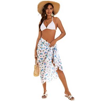 Women 3 pc Swimsuit Halter Bikini Set with Sarong Wrap Cover Up Bathing Suits