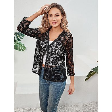 Women's Cardigan 3/4 Sleeves Open Front Lightweight Cardigan Cover Up