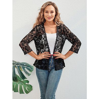 Women's Cardigan 3/4 Sleeves Open Front Lightweight Cardigan Cover Up