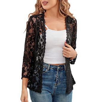 Women's Cardigan 3/4 Sleeves Open Front Lightweight Cardigan Cover Up