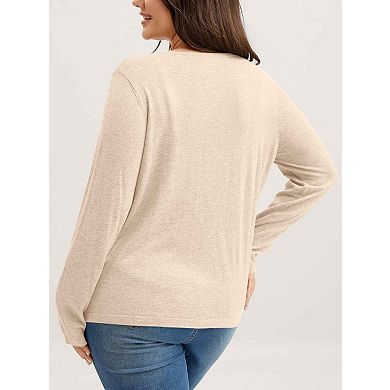 Women's Plus Size Tie Front Cardigan Long Sleeve Soft Knit Open Front Sweater