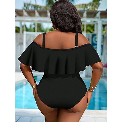 Women's Plus Size One Piece Swimsuit Off Shoulder Ruffle Bathing Suits