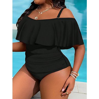 Women's Plus Size One Piece Swimsuit Off Shoulder Ruffle Bathing Suits