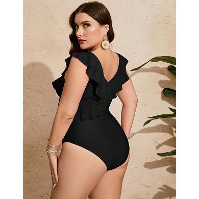 Women's Plus Size V-Neck One Piece Swimsuit