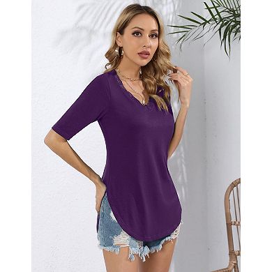 Women Top V Neck 3/4 Sleeve Casual Soft Basic Shirt Tops