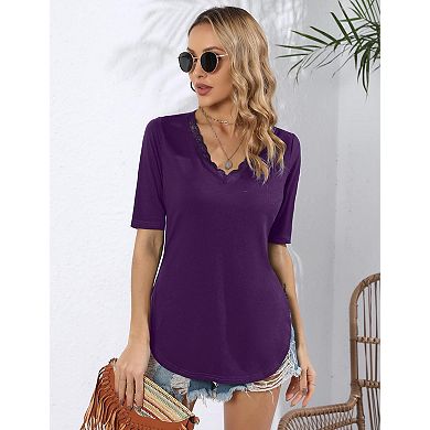 Women Top V Neck 3/4 Sleeve Casual Soft Basic Shirt Tops