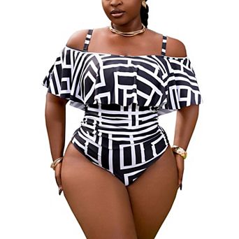 Women's Plus Size One Piece Swimsuit Off Shoulder Ruffle Bathing Suits