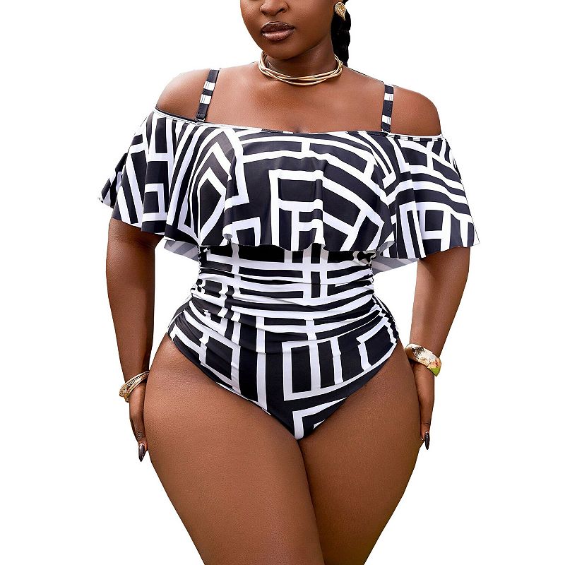 Women's Plus Size One Piece Swimsuit Off Shoulder Ruffle Bathing Suits