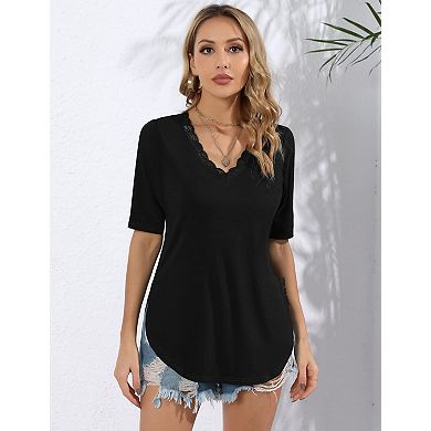 Women Top V Neck 3/4 Sleeve Casual Soft Basic Shirt Tops