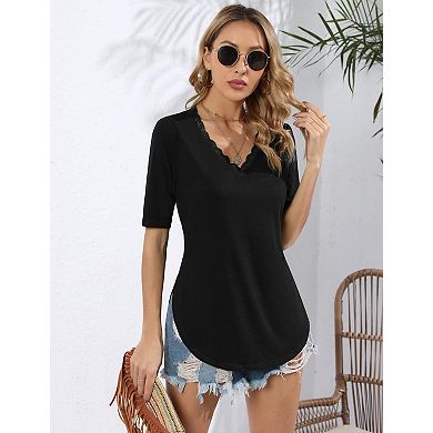 Women Top V Neck 3/4 Sleeve Casual Soft Basic Shirt Tops