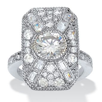 3.93 TCW Round Cubic Zirconia Platinum-Plated Cocktail Ring