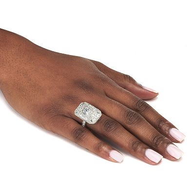 3.93 TCW Round Cubic Zirconia Platinum-Plated Cocktail Ring