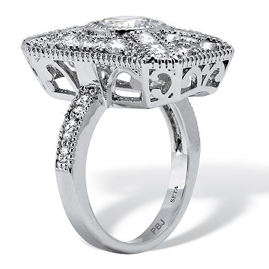 3.93 TCW Round Cubic Zirconia Platinum-Plated Cocktail Ring