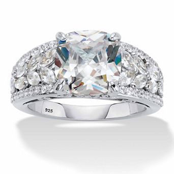 4.35 ct w. Cushion-Cut Cubic Zirconia Platinum-plated Silver Engagement Ring