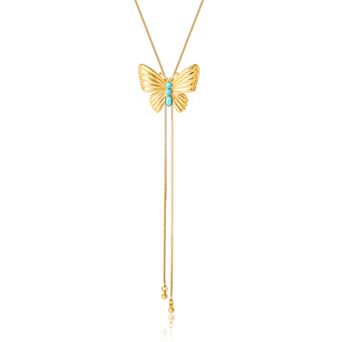 Jessica Simpson Gold-Tone Butterfly Y-Lariat Necklace with Green Crystal