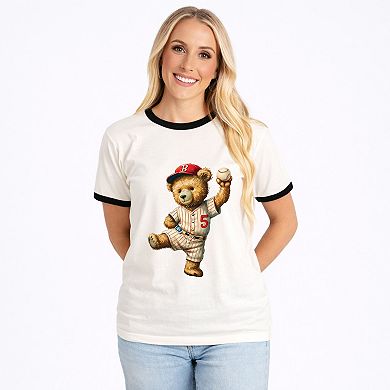 Baseball Bear - Women's Ringer Graphic T-Shirt
