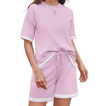 Ekouaer Womens Knit Lounge Set 2 pc Sweater Sets Short Sleeve Sweatsuit Pullover Tops