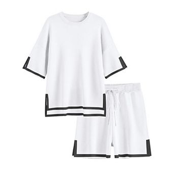 Ekouaer Womens Knit Lounge Set 2 pc Sweater Sets Short Sleeve Sweatsuit Pullover Tops