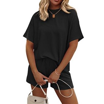 Ekouaer Womens Pajama Sets Short Sleeve Lounge Sets 2 pc Tops and Shorts Cruise Outfits Matching