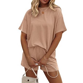 Ekouaer Women’s Cruise Lounge Set Short Sleeve Top and Shorts Matching Set