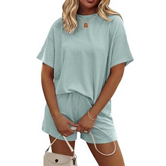 Ekouaer Womens Pajama Sets Short Sleeve Lounge Sets 2 pc Tops and Shorts Cruise Outfits Matching